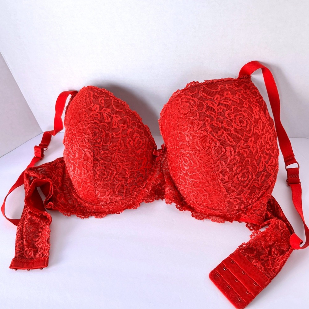French Affair Red Lace Push Up Bra 40D Padded Underwire Coqquette Sexy Glam